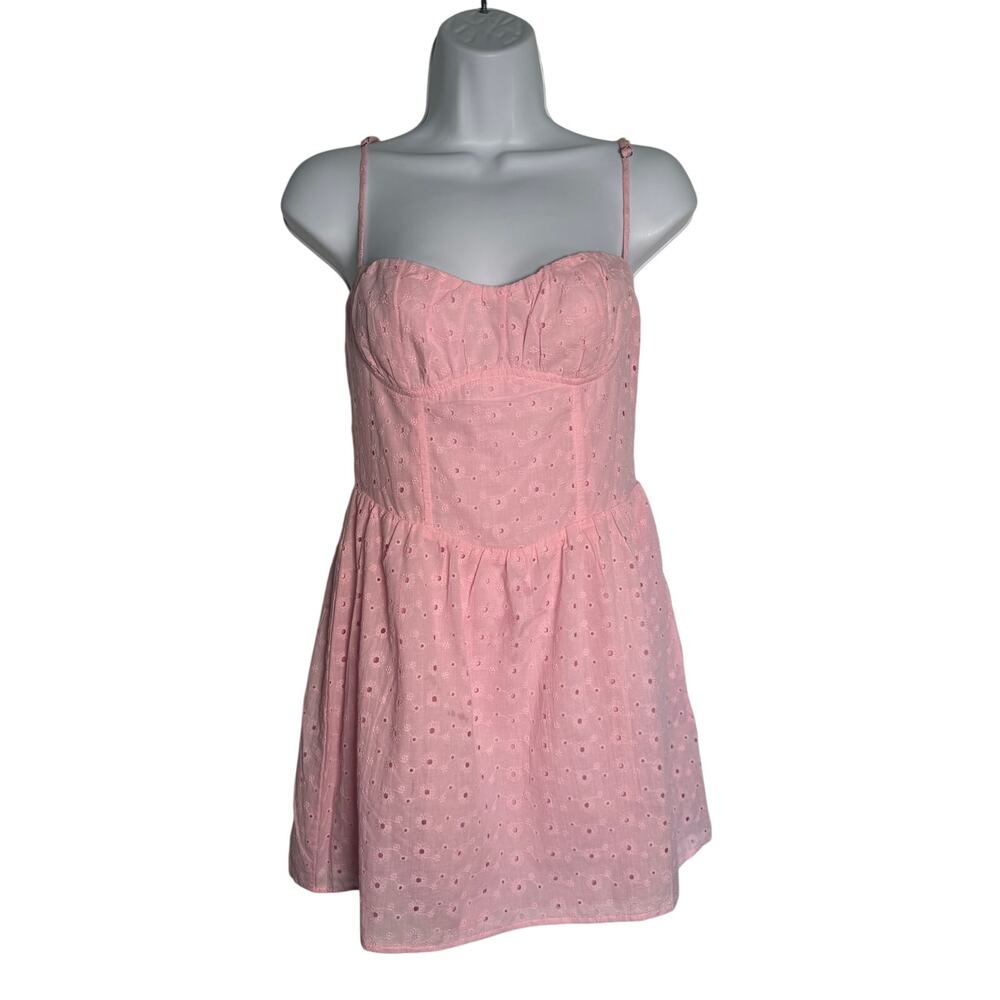 Princess Polly Pink Eyelet Mini Dress Spaghetti Straps Size 4 Lined